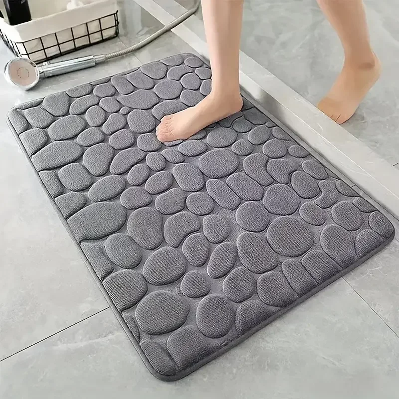 Bamboo Bath Mat - 3D 미끄럼 방지 욕실 매트, 조약돌
